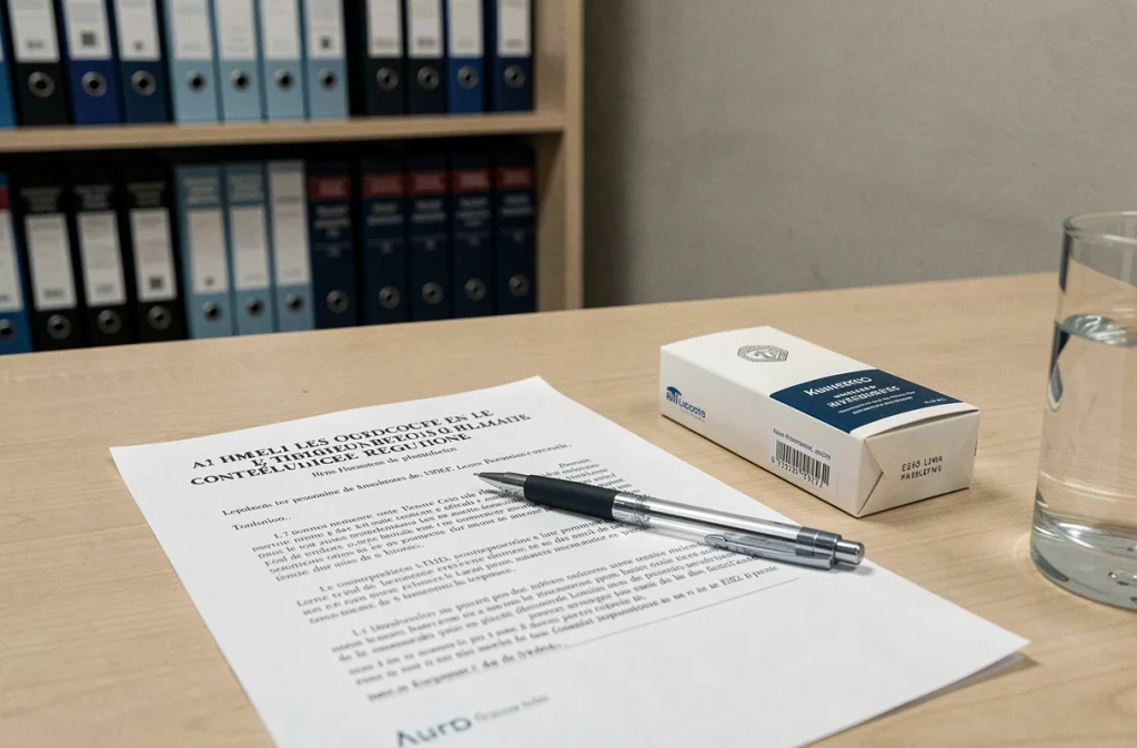 Bureau administratif avec document législatif français sur la réglementation du tabac et paquet de cigarettes standardisé, illustrant les lois antitabac en vigueur en 2026