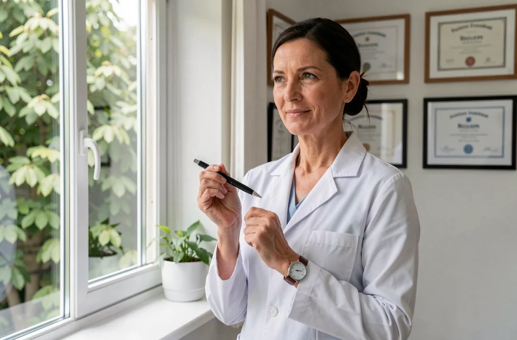 Dr Agnès Samain Le Prevost, dermatologue à Rouen, dans son cabinet médical