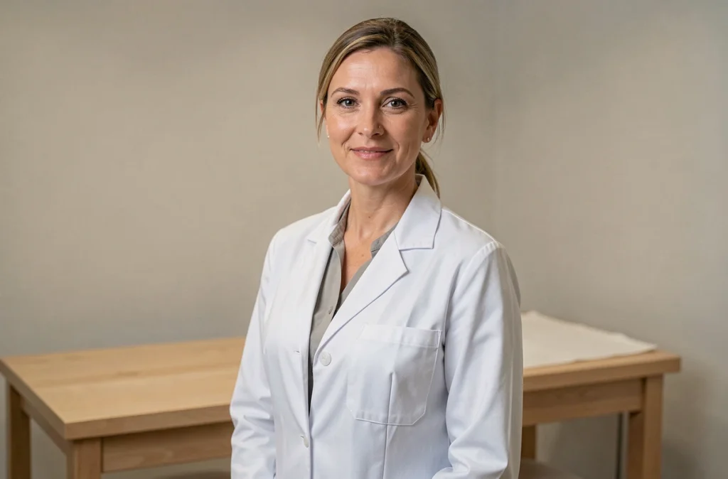Dr Claire Mignard, dermatologue à Rouen, dans son cabinet de dermatologie