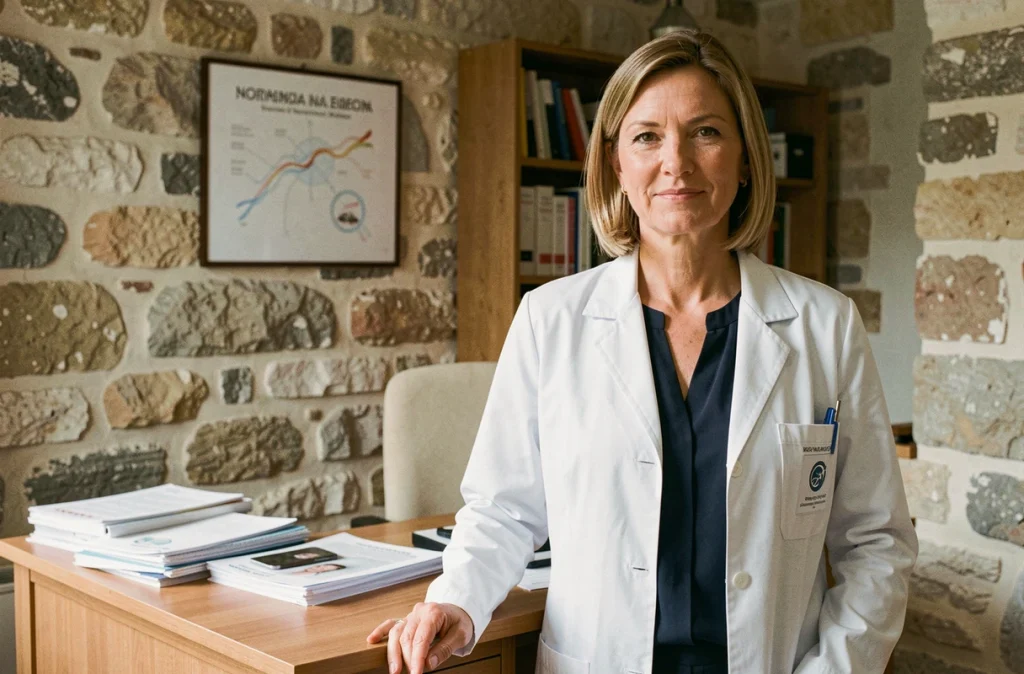 Dr Valérie Hamel, dermatologue en Normandie, dans son cabinet de consultation